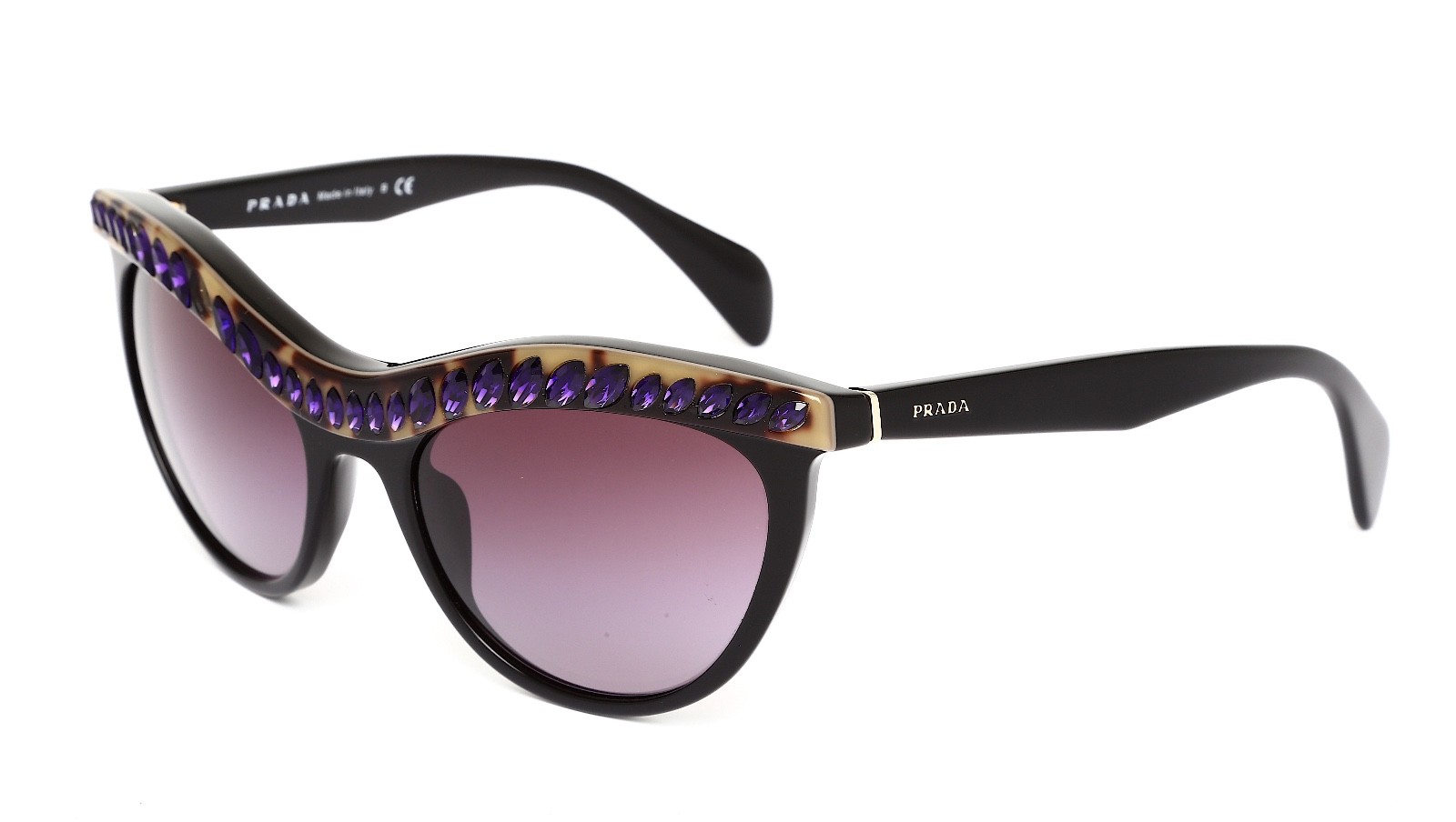 Prada SPR04P Women's Black Crystal Cat Eye 54mm Sunglasses