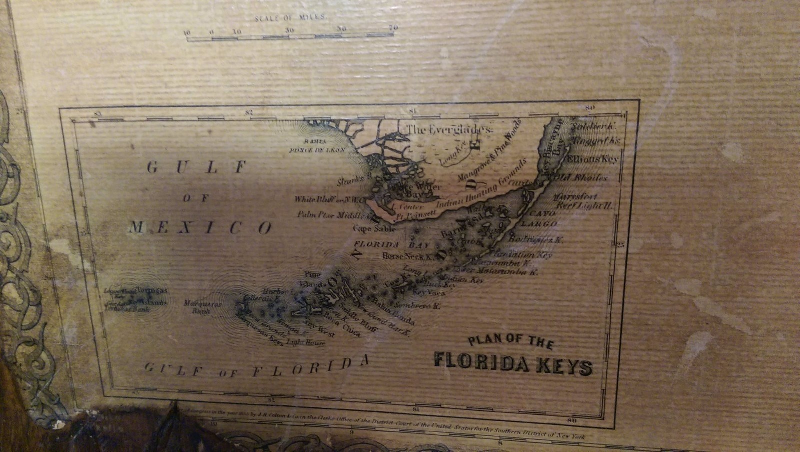 Colton's Florida Antique Map Rare JH 1855 1967 Lewis and Clark Vintage Wooden