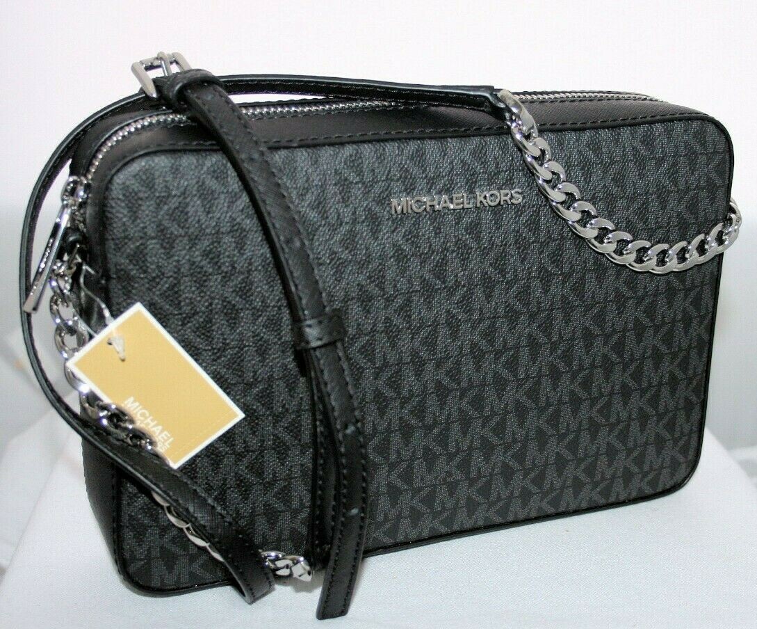NWT Michael Kors Jet Set MK Signature Black Large EW
