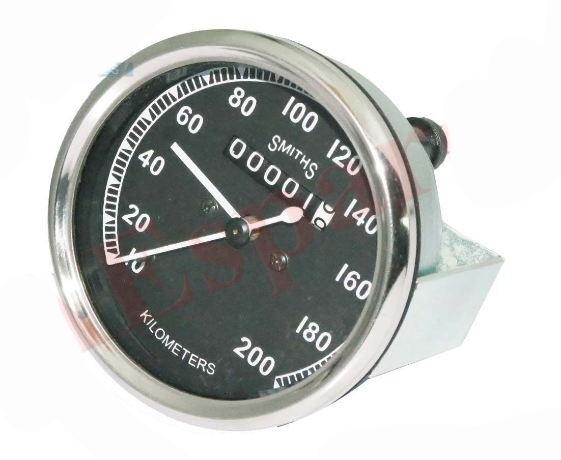 Replica Smiths Speedo 0-200 Kmph Black Faced Fits Norton BSA Triumph Royal Enfield