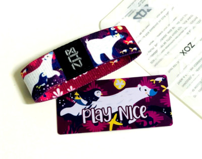 ZOX **PLAY NICE** Silver Strap small NIP Wristband w/Card POLAR BEAR