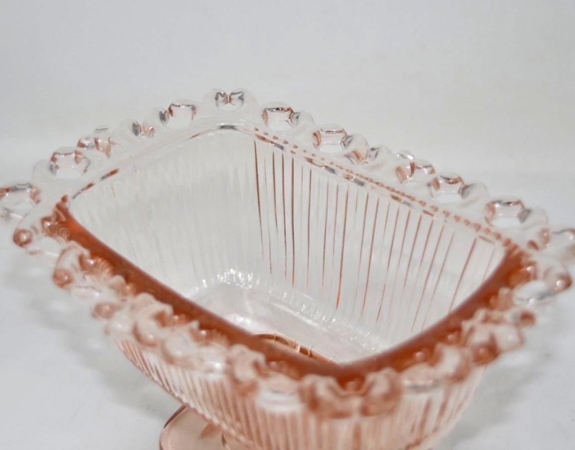 Pink Depression Glass Old Colony Lace Edge Covered Candy Dish