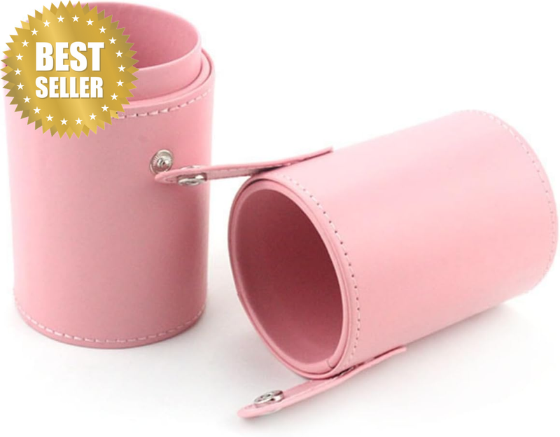 Makeup Brush Holder, PU Leather Travel Case, 18 X 7 Cm, Pink