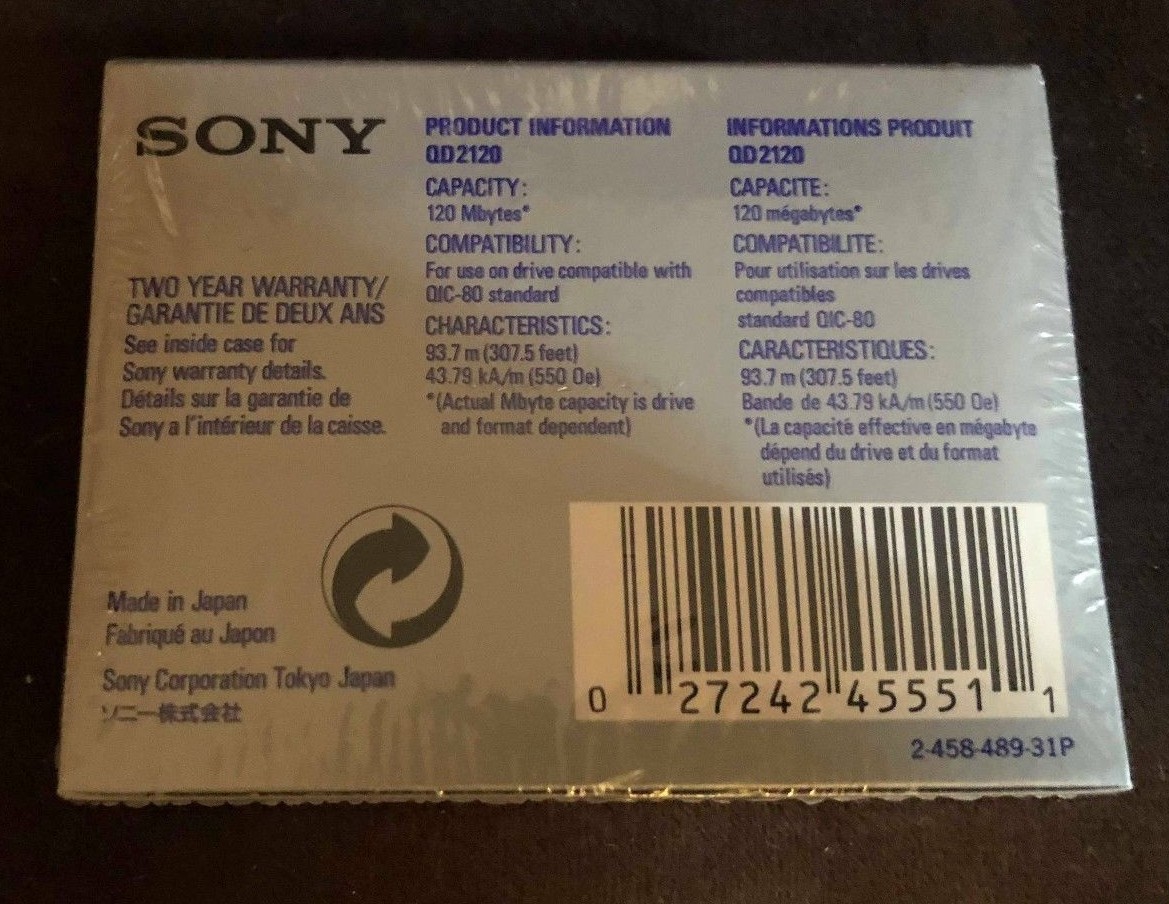 NEW Sony QD 2120 QIC 80 Pre Formatted Mini Data Cartridge Sealed NOS