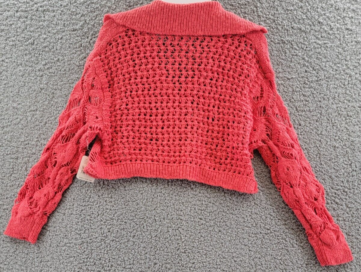 Free People Sedona Cropped Cardigan Women's XS Guava Berry Collared Button Front - Picture 11 of 12