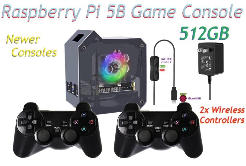 Raspberry Pi 5 game console 512GB w/2 wireless controllers