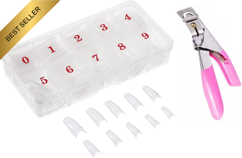 500PCS Clear False Nails Tips and Acrylic Nail Clipper Set Nail Tip Clipper Cutt