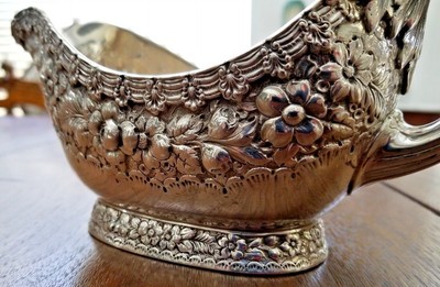Tiffany Sterling Silver ENGLISH KING Large Gravy Sauce Boat Floral Repousse