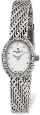 Pre-owned Charles-hubert Charles Hubert Ladies Stainless Steel White Mother Of Pearl Dial Quartz Watch