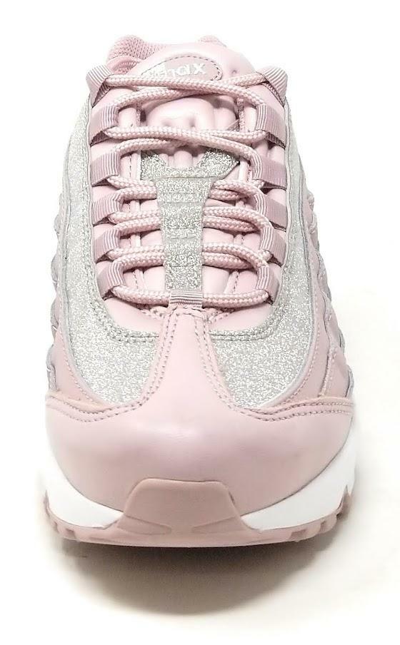 Pre-owned Nike Size 11 Women Air Max 95 Se Shoes At0068 600 Glitter Pink Rose Silver White