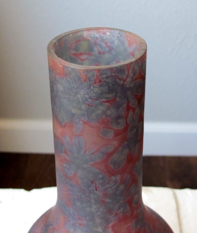 Antique Red Blue Decorative Art Glass Flower Vase 10.5