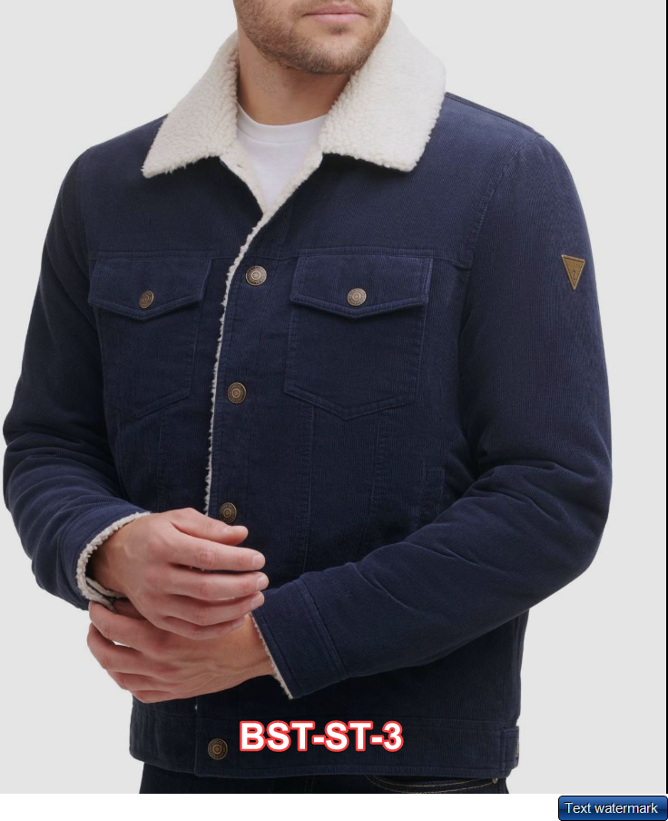 $195 Guess Mens Blue Corduroy Sherpa Lined Full Zip Bomber Coat