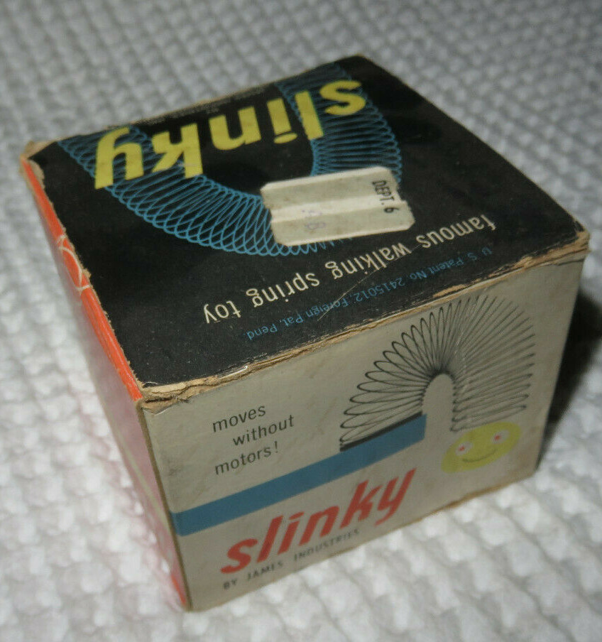 Vintage 1950's Original Slinky Toy Walking Spring Gray James Industries Box