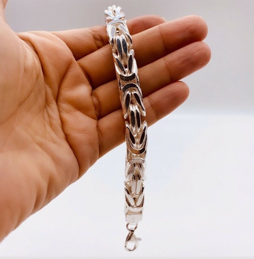 Pre-owned Handmade Mens Kings Byzantine Chain Bracelet 925 Sterling Silver 10mm 130gr 9.84inch