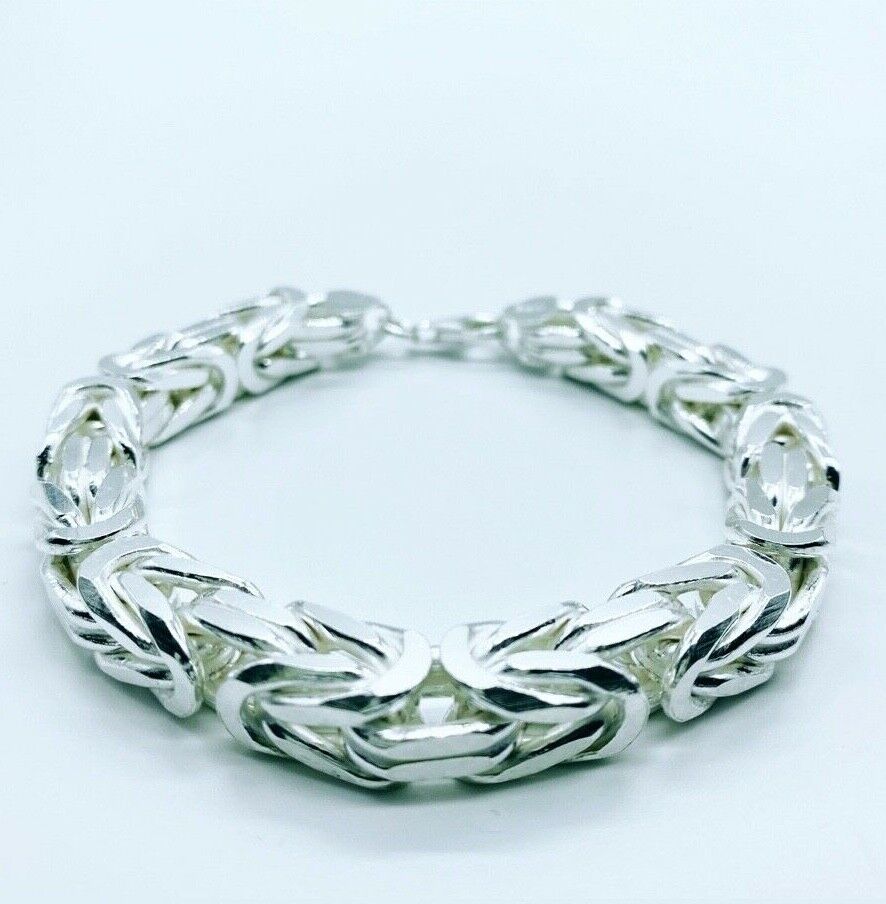 Pre-owned Handmade Mens Kings Byzantine Chain Bracelet 925 Sterling Silver 10mm 130gr 9.84inch
