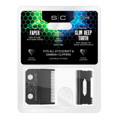StyleCraft Replacement Fixed Black Diamond Carbon DLC Faper Blade Set | SC520B