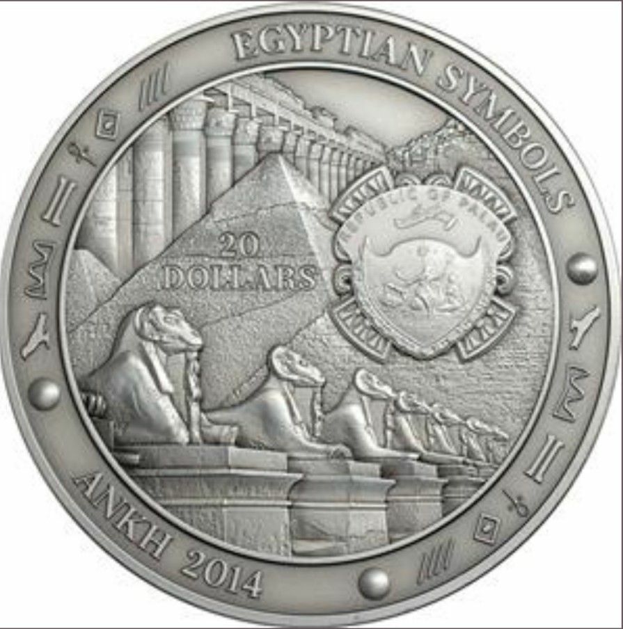 2015 3 Oz Silver Palau $20 EGYPTIANS SYMBOLS, EYE OF HORUS Coin.