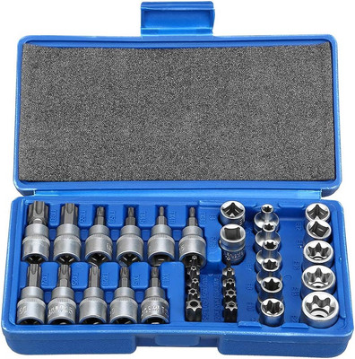 Drive Male Female Torx Star Bit Socket E-Socket Set Handheld Tool - 34 Pcs, Star