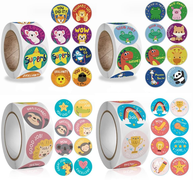 2000Pcs Motivational Reward Stickers for Kids,  1 Inch round Cartoon Animals Pra