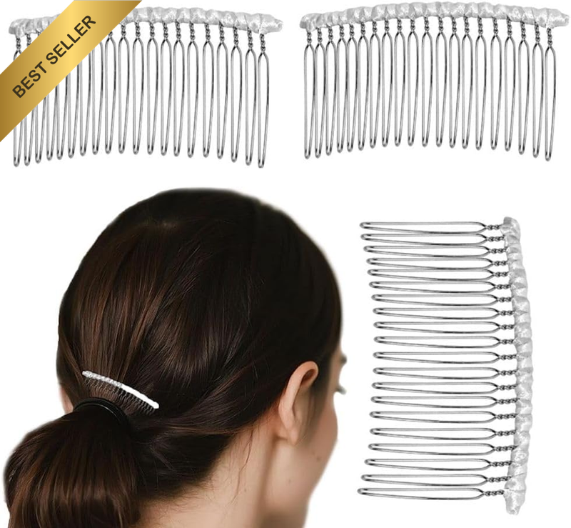 20 Teeth Ribbon-Wrapped Metal Wire Hair Comb – 3.15" Extra Long Teeth for Bridal