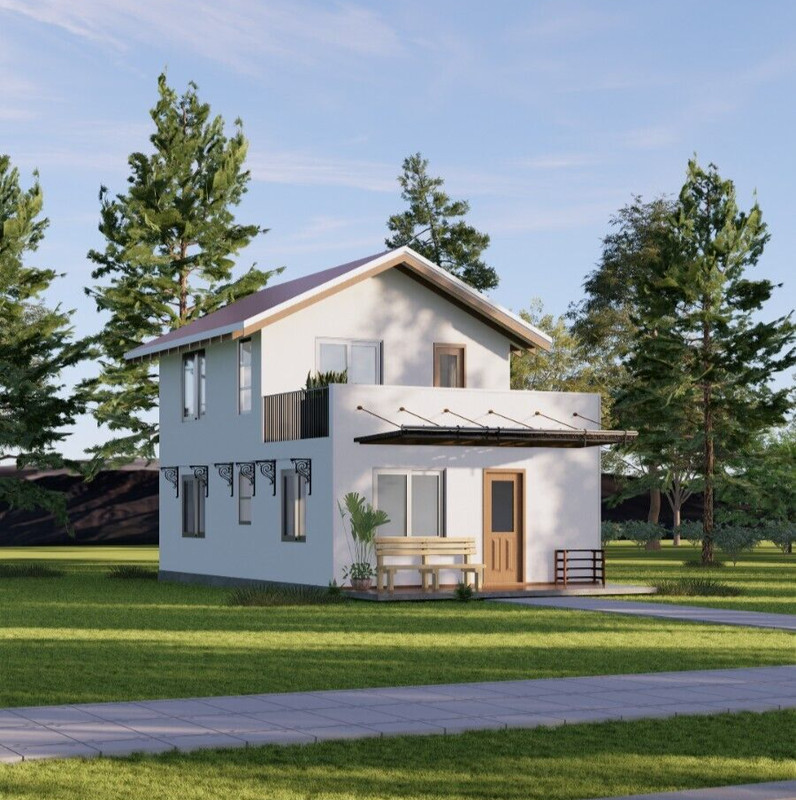 Custom Tiny Two Bedroom Two-Story house Plan Ready to Print