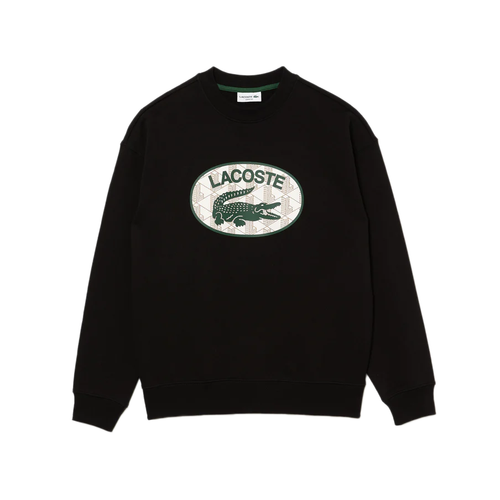 

Мужская черная толстовка Lacoste свободного кроя с фирменным принтом монограммы и круглым вырезом, Black/green/ white