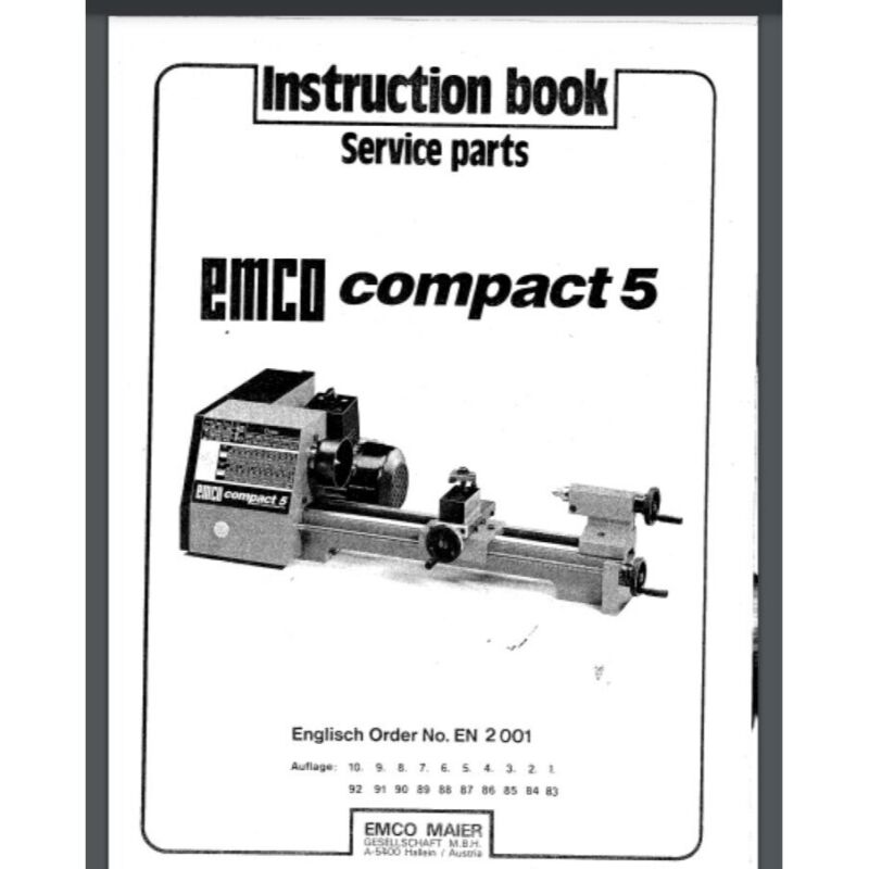 Emco Compact 5 Instruction Book Service parts manual 67 pages comb bound gloss