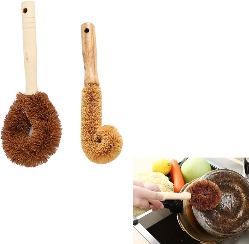 2 Pack Kitchen Clean Natural Dish Brush Bottle Brush with Bamboo Handle Vegetabl