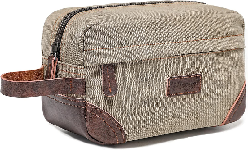 Toiletry Bag for Men, Leather and Canvas Travel Toiletry Bag