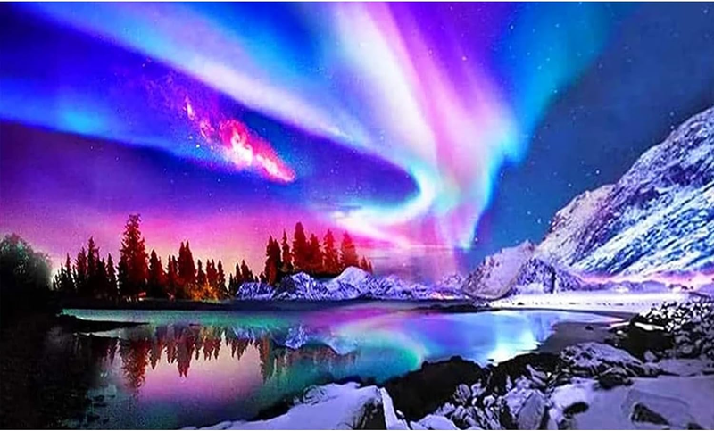 Large Diamond Painting Kits for Adults, Aurora Full Drill round Diamond Art Diam