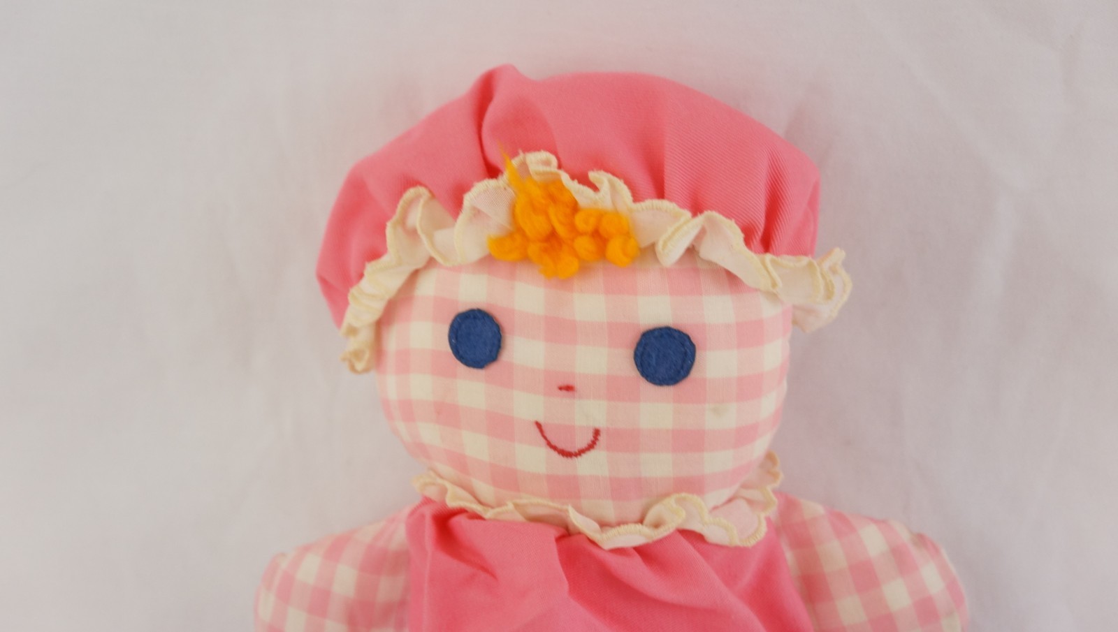 Vintage Fisher Price LOLLY Doll 1975 Pink Check Rattle Hat 420 Mexico Felt Eyes