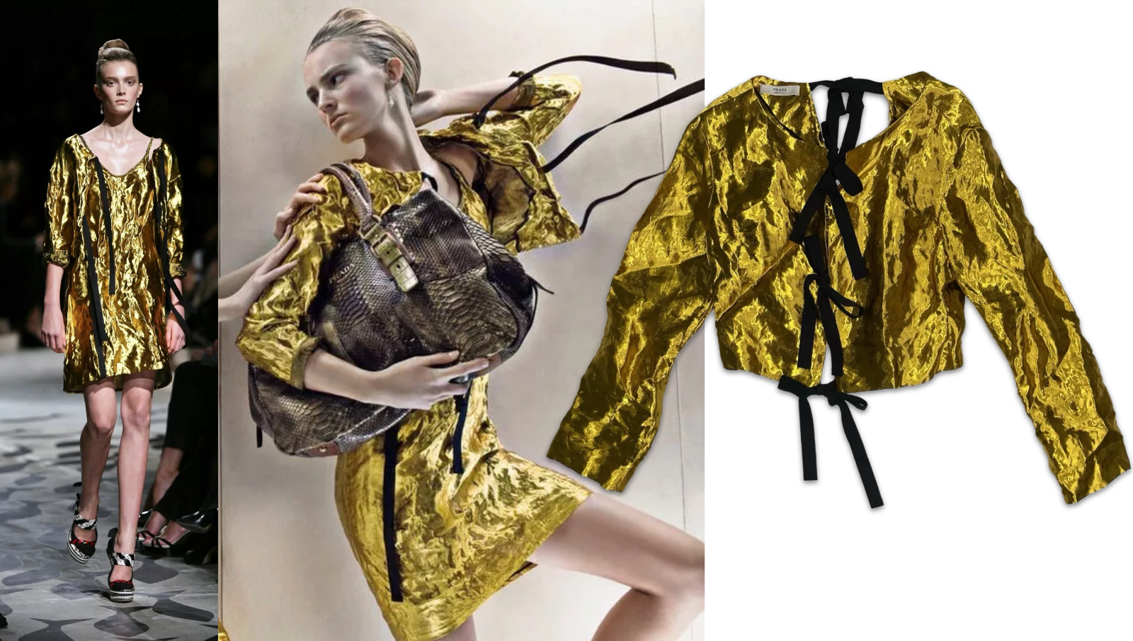 Prada Vintage Spring 2009 Metal Silk Metallic Gold Tie