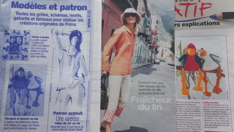 Patron Haut Vareuse Femme Taille 36 40 44  48 Prima NÂ°225 Perroquet Mouette