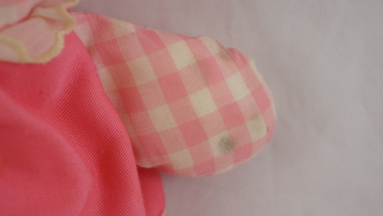 Vintage Fisher Price LOLLY Doll 1975 Pink Check Rattle Hat 420 Mexico Felt Eyes