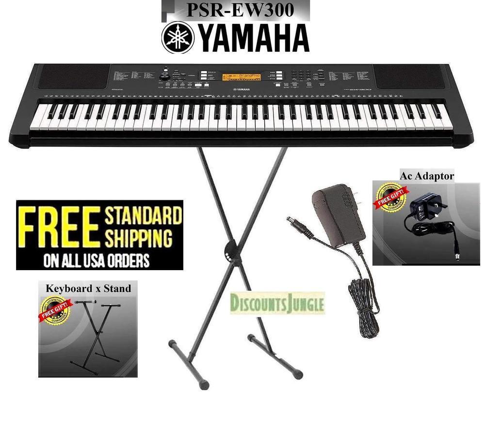 Yamaha PSR-EW300 SA 76-Key Portable Keyboard w/FREE Stand and Power Supply-BLACK