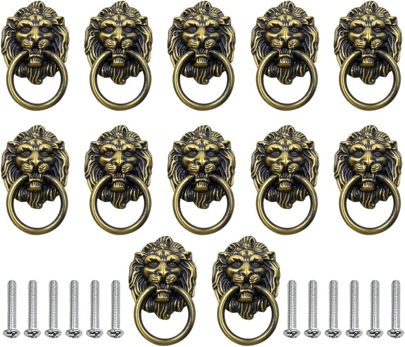 Luomorgo 12 Pack Cabinet Knobs Pulls Lion Head Ring Pulls Handle