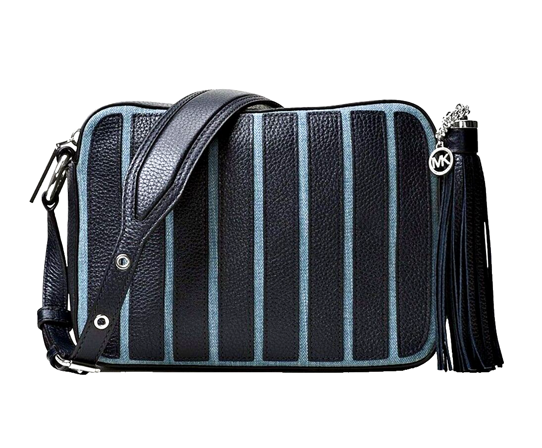Сумка Michael Kors через плечо Brooklyn LG с аппликацией в полоску из парусинового денима Новая