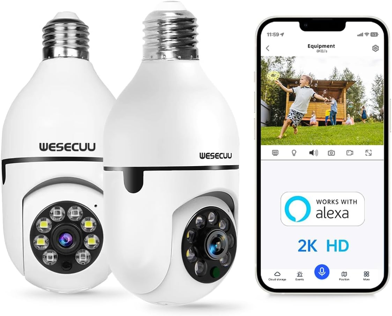 Bulb Security Camera-3Mp Bulb Security Camera 2.4Ghz,360&deg; Security Cameras Wirel