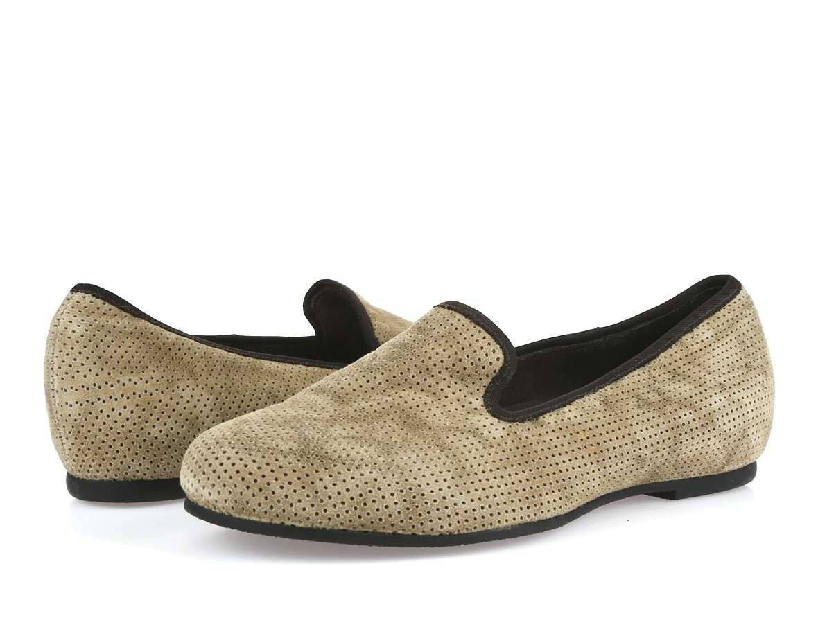 Munro American Womens Brown Leather Perforated Loafers Shoes Size 6 WW
