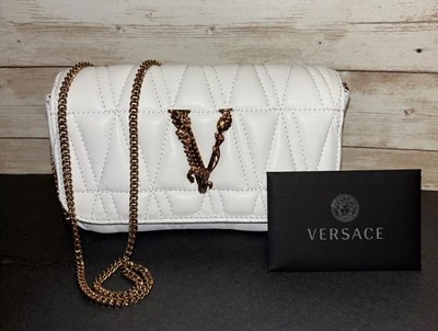 Versace Virtus White Leather Crossbody Clutch Bag New SS24