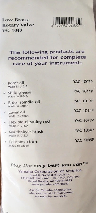 Genuine Yamaha Maintenance Kit, Low Brass (Rotary Valve)  YAC 1040