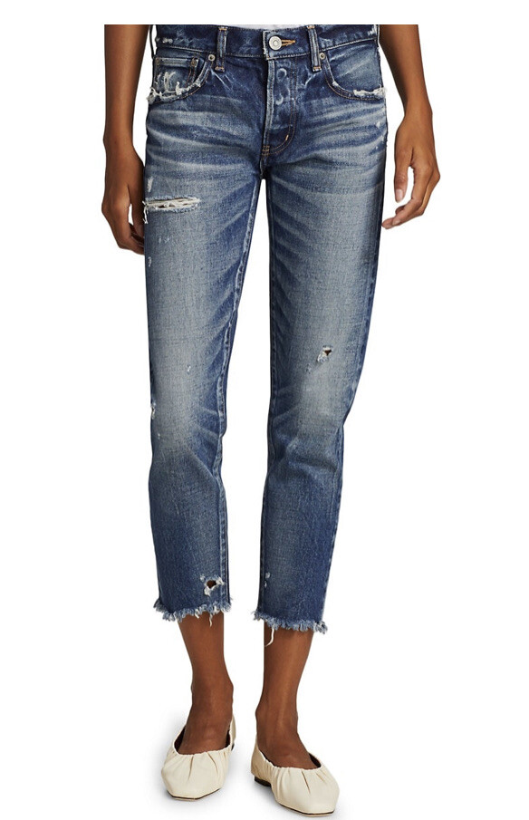 Pre-owned Moussy Vintage Kelley Jeans 24 Distressed Cropped Dark Blue $325