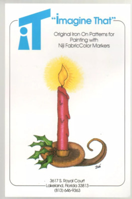 Christmas Candle Iron-on Pattern for Painting, 1990 Imagine That Holiday Vintage