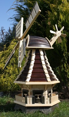 Holzwindmühle mit Solar braun/natur Typ 1