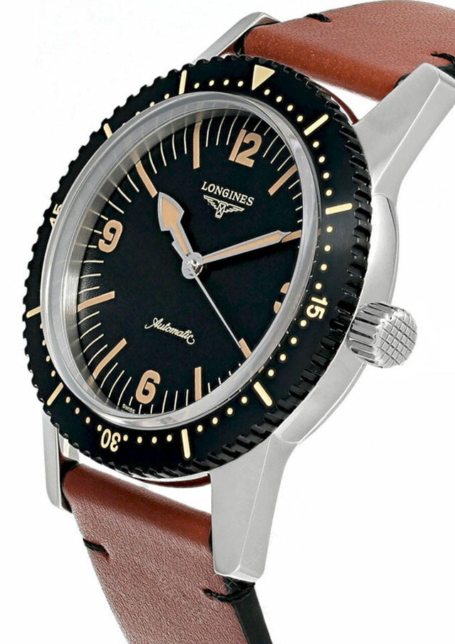 Pre-owned Longines Heritage Skin Diver 42mm Auto Blk Dial Lthr Men's Watch L28224562