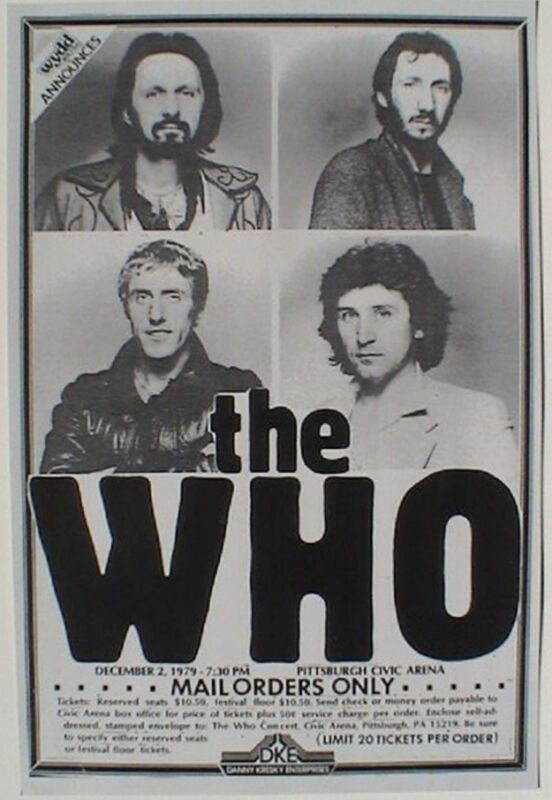 THE WHO 1979 PITTSBURGH CONCERT TOUR POSTER-Townshend, Daltrey, Entwistle, Jones