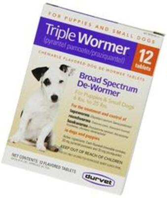 Triple Wormer Broad Spectrum Dog De Wormer 12 Tablets 6 to 25 Pounds
