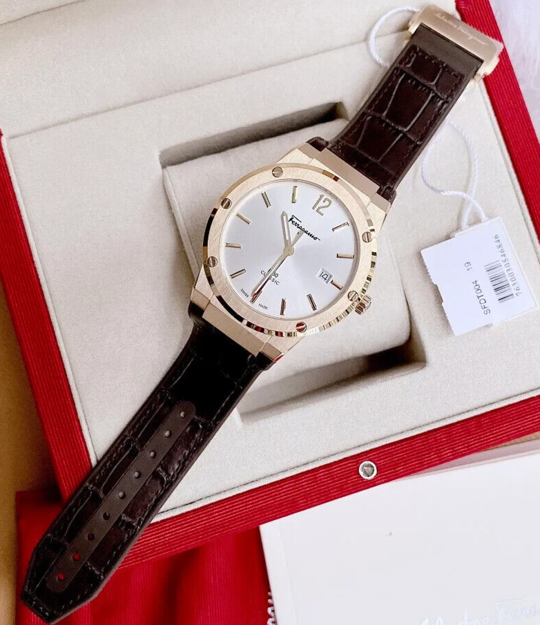 Pre-owned Ferragamo Salvatore  Watch Sfdt00419 F-80 Brown Crocodile Pattern 41mm