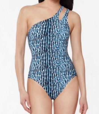 JESSICA SIMPSON Women's Navy Sassy Safari One Shoulder One Piece Swimsuit XL