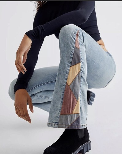 

Джинсы Free People Driftwood Farrah Cowgirl Замшевые с заплатками Светло-коричневые винные  NWT, Blue tan gray wine, Driftwood Jeans Farrah Cowgirl